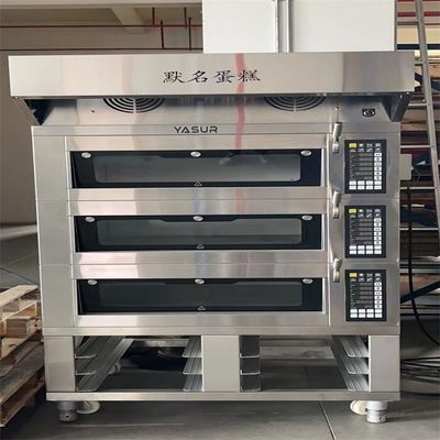 11kw छोटा बेकरी डेक ओवन यूरोपीय 6 ट्रे 3 डेक पिज्जा ओवन 40X60 सेमी