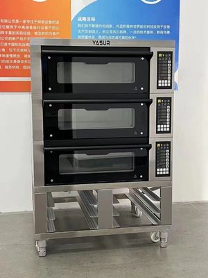 Yasur 9 ट्रे बेकरी डेक ओवन इलेक्ट्रिक 300c 40x60 3 डेक बेकरी ओवन