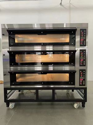 300c इलेक्ट्रिक डेक ओवन 40x60cm कुकी 3 डेक 9 ट्रे ओवन