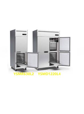 220v कमर्शियल अपराइट फ्रीजर स्टेनलेस स्टील 4 डोर 30 ट्रे डुअल सिस्टम